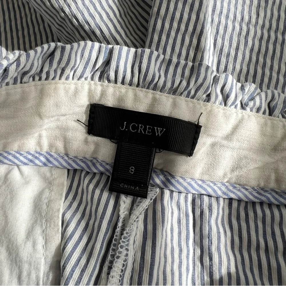 J. Crew High-Waisted Ruffled Seereucker Shorts - Raised Textured Blue Stripes